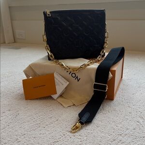 Louis Vuitton Coussin PM Black Shoulder Bag with Gold Chain and Guitar Strap
